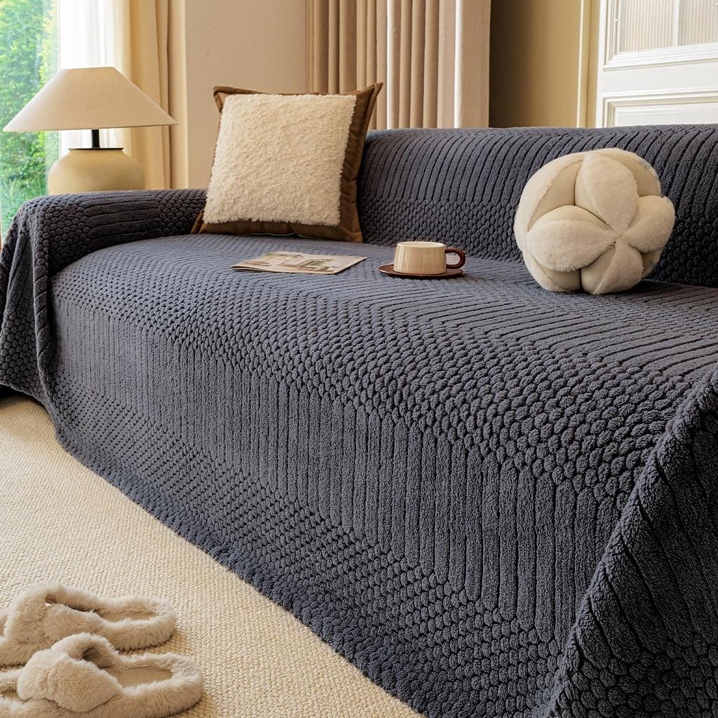 1pc Bohemian Jacquard Warm Tuffed Fleece Sofa Towel, Boho Style Soft Leiusre Thick Blanket for Living Room Couch Sofa Cover