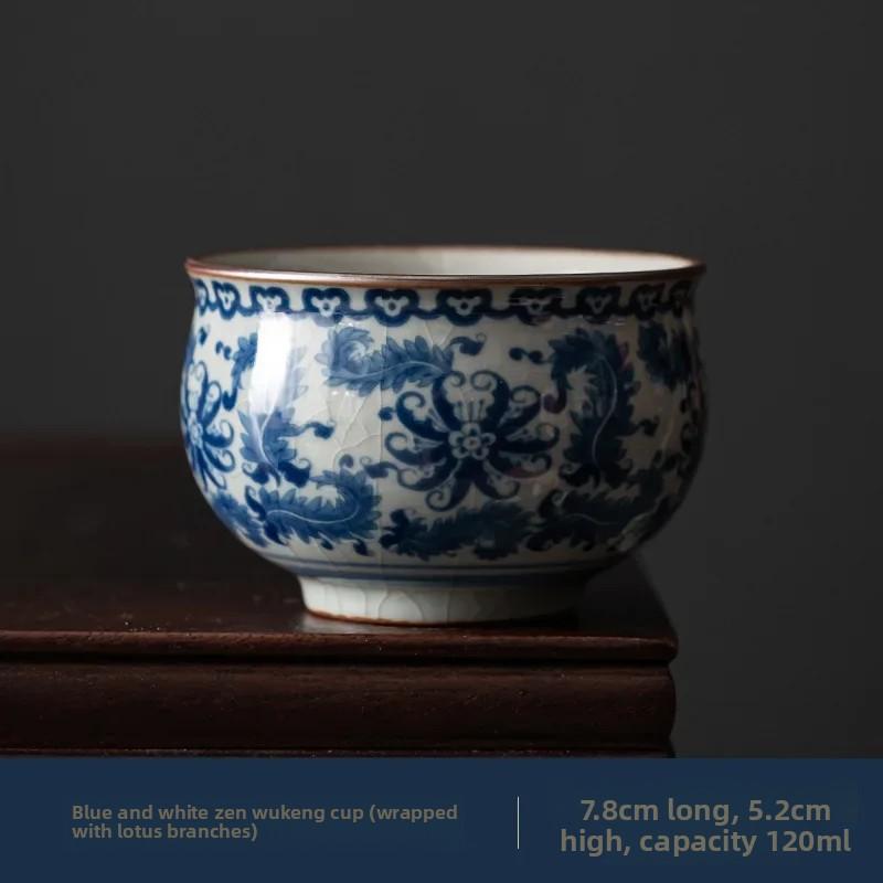 Antique Blue and White Tea Cup Ceramic Master Cup Large Tea Bowl Single Cup Kung Fu Tea Set Chinese Tea Cup