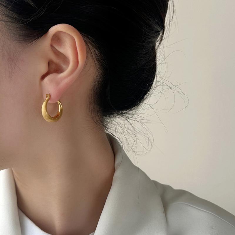 PONYKISS Sterlingsilber 18 Karat Gold Matt Minimalistisch Runde Creolen für Damen Vintage Feine Geometrische Accessoires