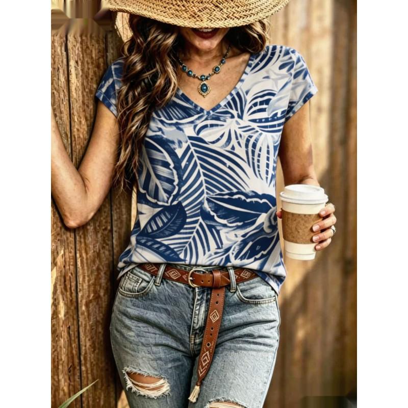 Womens V-Neck Short Sleeve Loose T-Shirt With Colorful Polka Dot Print Casual Oversized Top Daily Wear