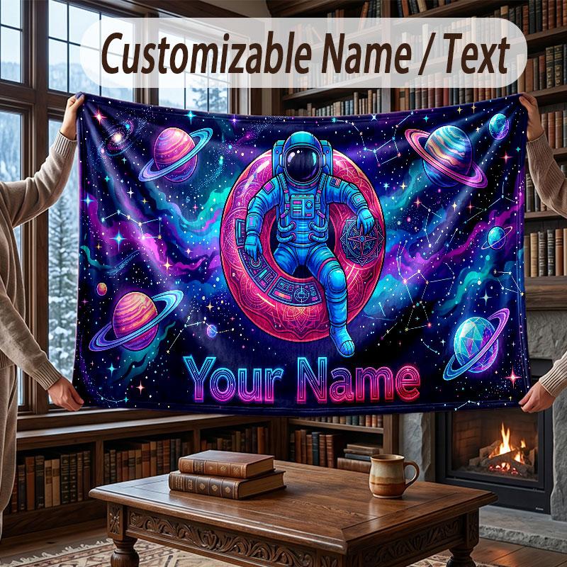 Weltraum Kosmisches Thema Decke Benutzerdefinierter Name Text Personalisierte Decke Weich Gemütlich Decke für Zuhause Sofa Bett