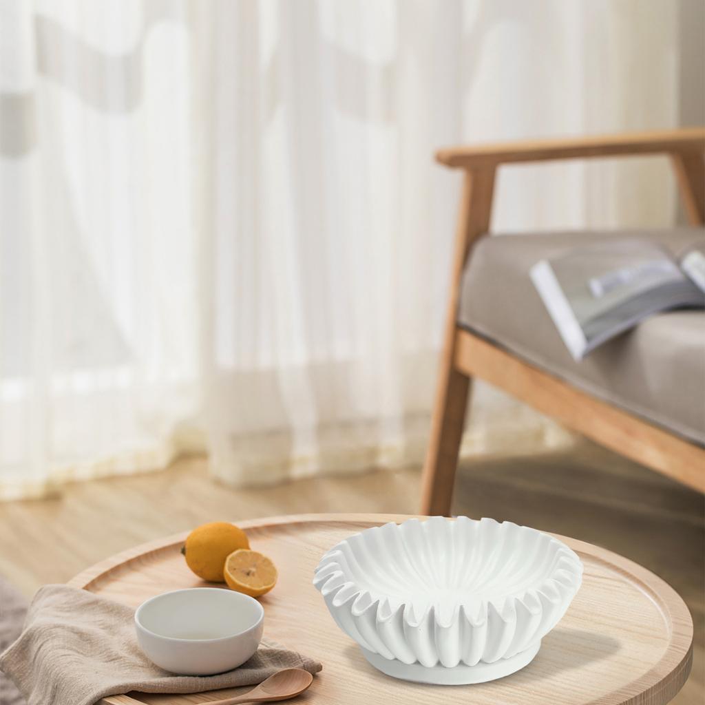 Decorative Bowl Fruit Bowl Living Space Smooth White Groove Structurally Sturdy Timeless Design Unique Art Piece