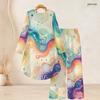Women Plus Size Round Neck Long Sleeve Printed High Low Top Wide Leg Pants Two Piece Set Red Black