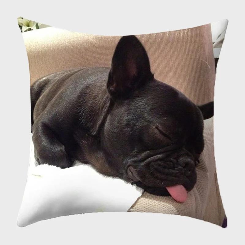 Bulldog Polyester Cushion Cover Modern French Bulldog Pillowcase Sofa Throw Pillow Cover Decorative Pillowcase For Couch Bed Car