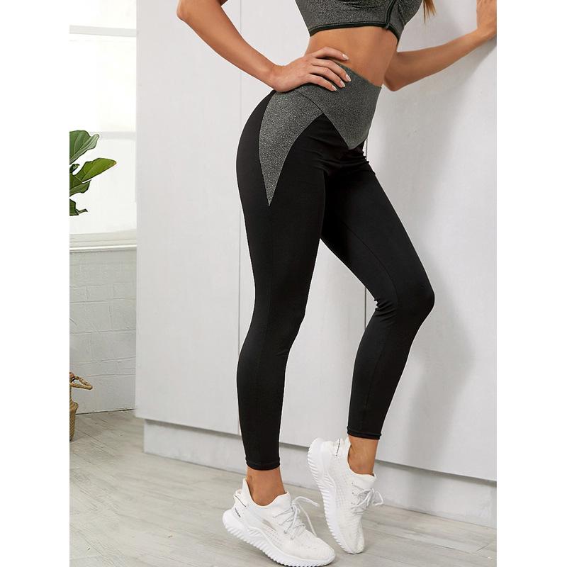 New Color Block High-Waist Yoga Leggings with Hip Lift and Elastic Fit