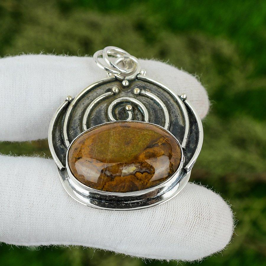 Natural Willow Creek Jasper Gemstone Pendant Brown 925 Sterling Silver Jewelry