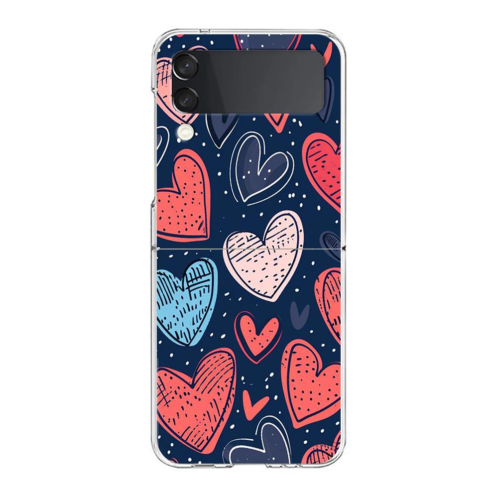 Colorful Love Heart Phone Case For Samsung Galaxy Z Flip 3 4 5 Hard Folding Clear PC Bumper For Samsung Z Flip 6 Back Cover