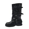 Fashion Retro Boots Women's Early Autumn Western Cowboy Booties High Waist Chunky Heel Faionable PU Leather Superfine Fiber 2025