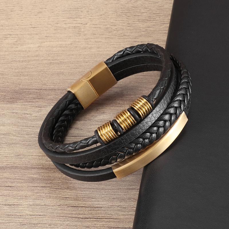 Classic Punk Metal Magnetic Clasp Multilayer Leather Bracelet for Men High Quality Handsome Party Jewelry Male Birthday Gift