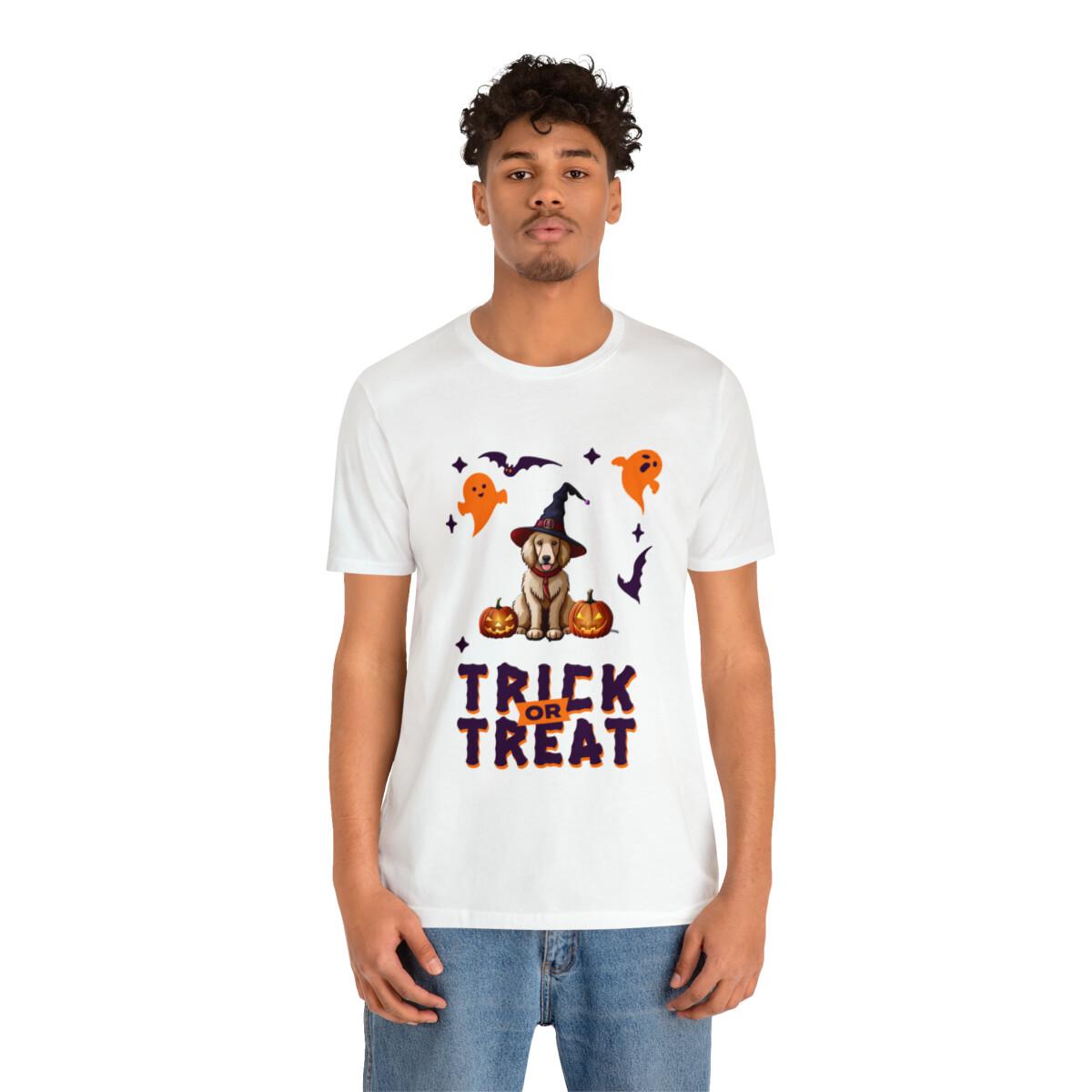Halloween Trick or Treat Shirt, Dog in Witch Hat, Unisex Short Sleeve S разноцветный