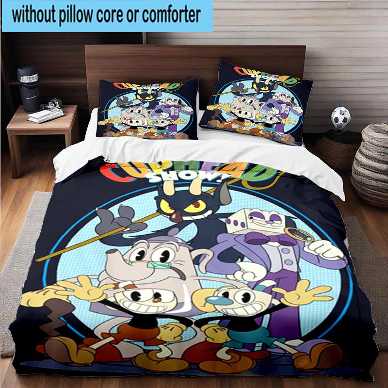 3PCS Adventure In The Cup-head 3pcs Bedding,Including 3PCS Duvet Cover And 2pcs Pillowcases Perfect for Christmas,Ideal for Bedroom, Dormitory