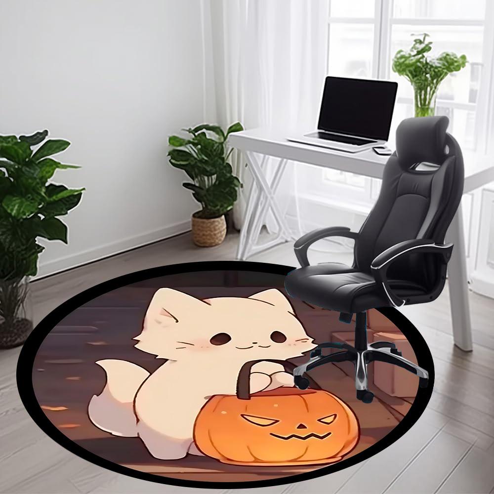 1PC Halloween Kitten Office Round Area Rug, Indoor Mat Suitable ForOffice, Under Office Chairs Bedroom Living Room Home Decor, Room Deco f030