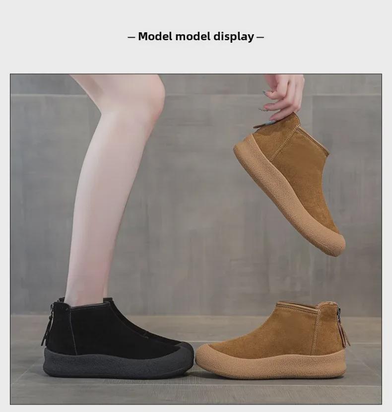 Dámské zimní zateplené sněhule s vysokým svrškem a silnou podrážkou, z tkané vlny a kožešiny, 2024