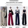 2025 Petite High-Waisted White & Gray Striped Wide-Leg Sweatpants - Autumn/Winter