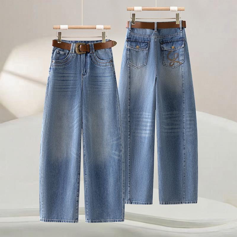 

High Waist Light Blue Curved Knife Women s Jeans - Spring/Autumn 2026 Collection, Tummy Concealing Fashionable Wide-Leg Loose Fit. 3XL светло-синий