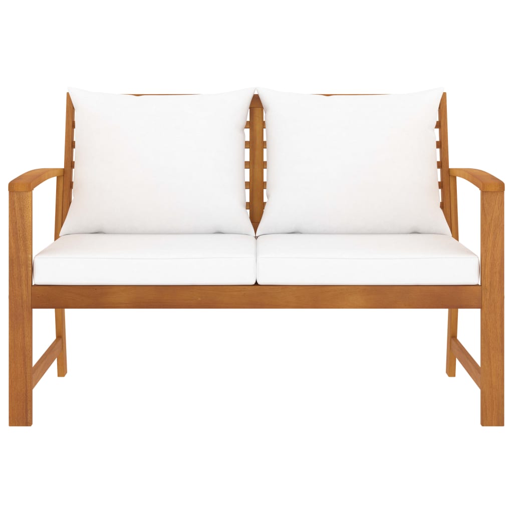 120 Cm Garden Bench with Cream Colored Cushions Solid Acacia Wood