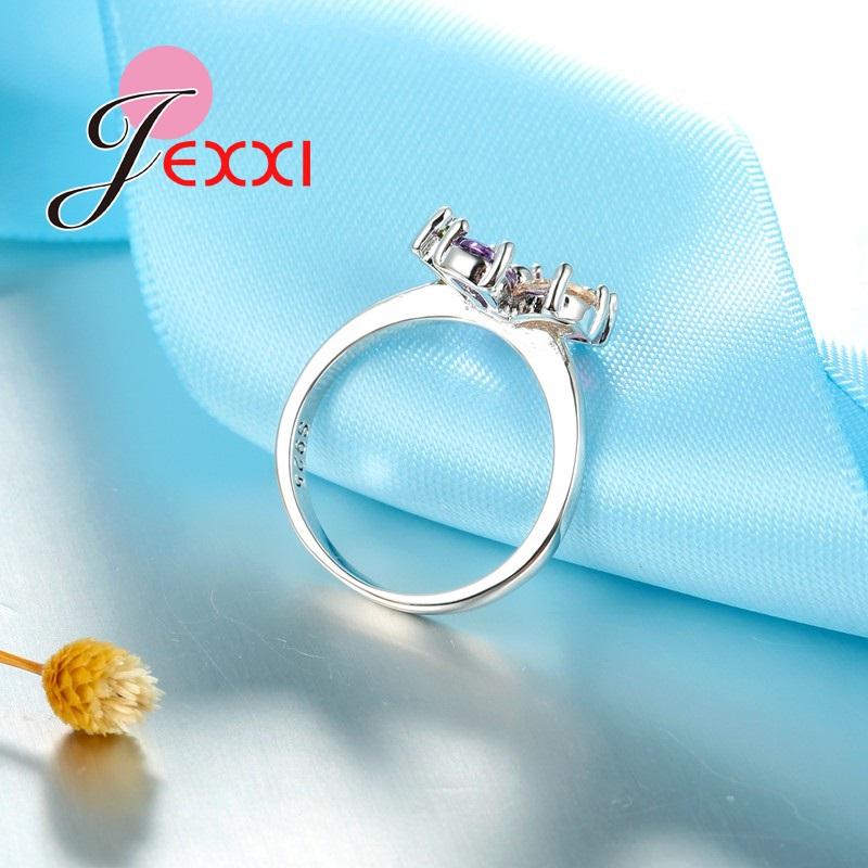 925 Silver Women's Floral Ring with Colorful Crystal for Wedding and Party
