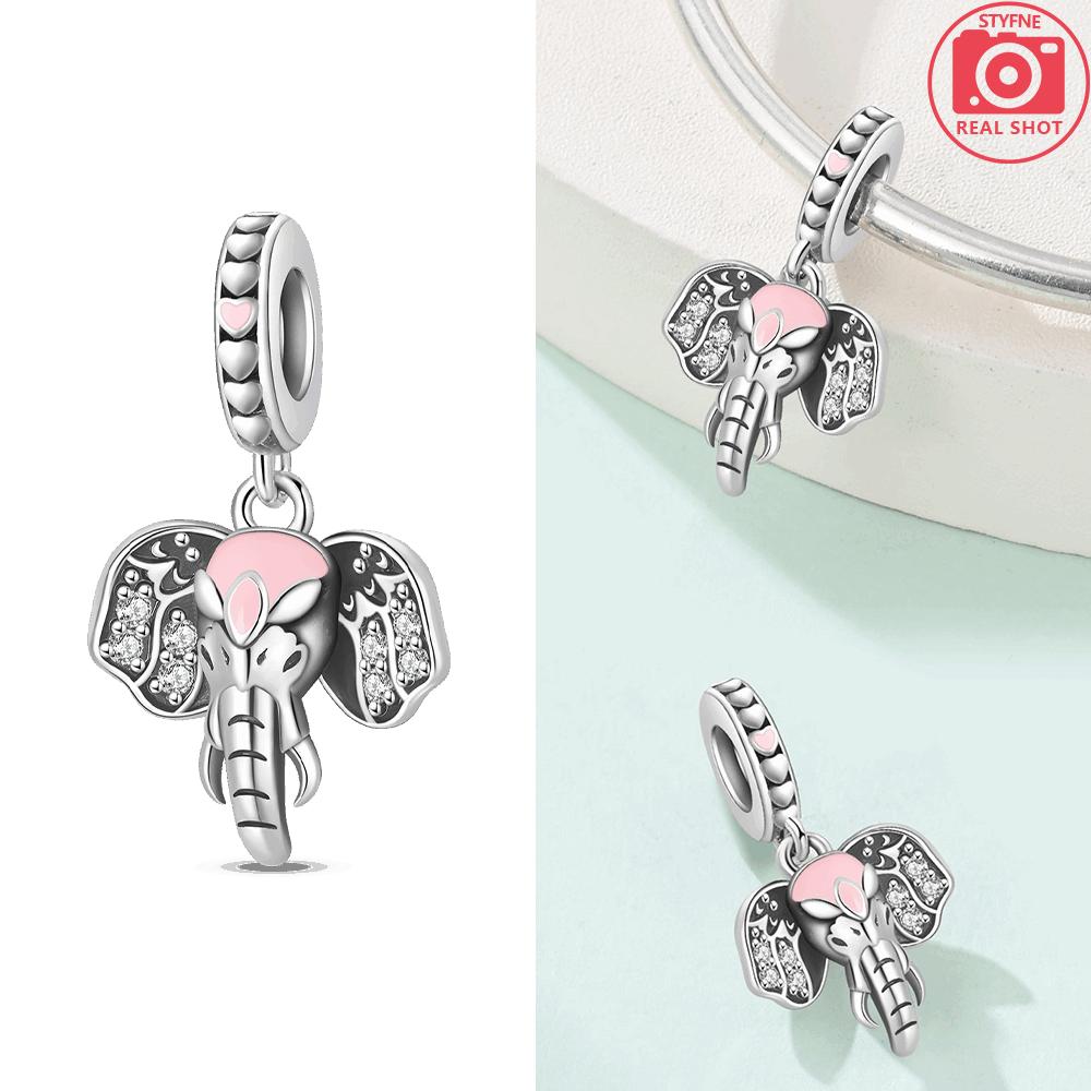 Charm Bead Charms Authentic Colored Zircon Cat Elephant Animal Pendant Authentic copper Bead Compatible With Bracelets Women Valentines Gift Accessory