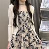 French Retro Style Suspender Long Dress, New Summer Japanese Outer Wear Temperament Waist Floral Dress