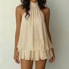 2026 summer neck sleeveless dress for women, double-layer ruffle edge loose and thin black short skirt