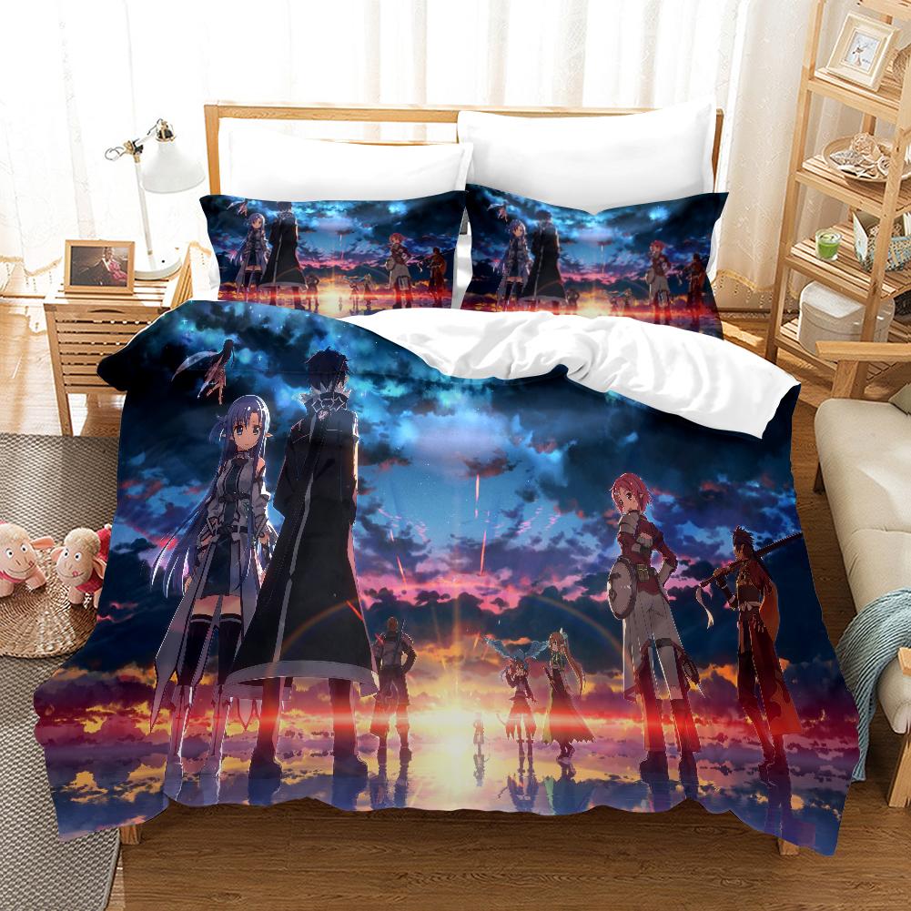 High Quality 3D Digital Printed Sword Art Online Pattern Duvet Cover with Pillow Cover Bedding Set Anime Bed Set Bedroom Deocr
