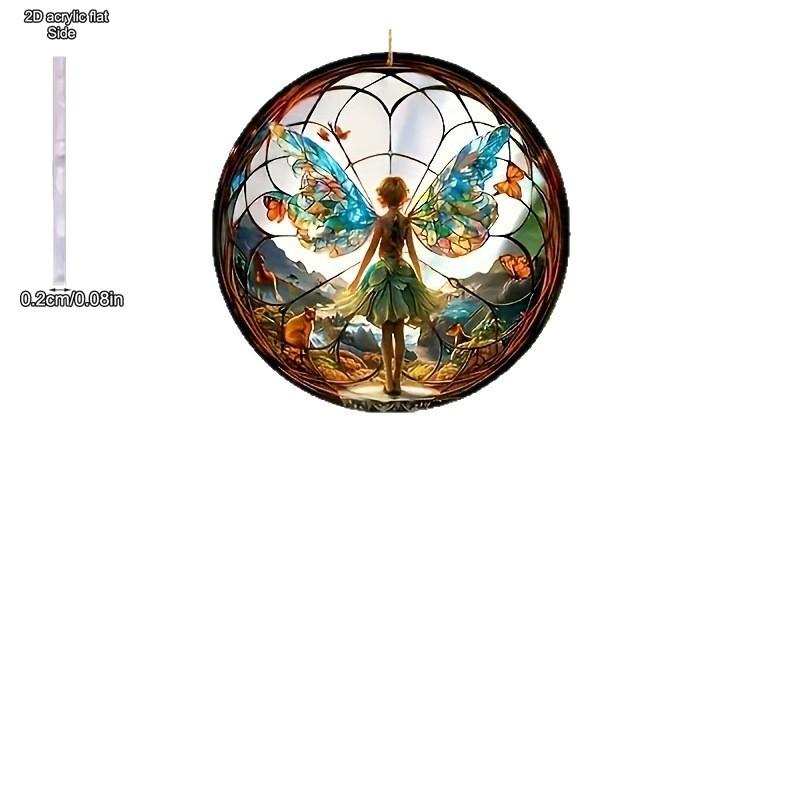 Classic Acrylic Enchanted Forest Fairy Sun Catcher - Stained Style Wall Hanging Decor Perfect for Porch, Room, Garden
