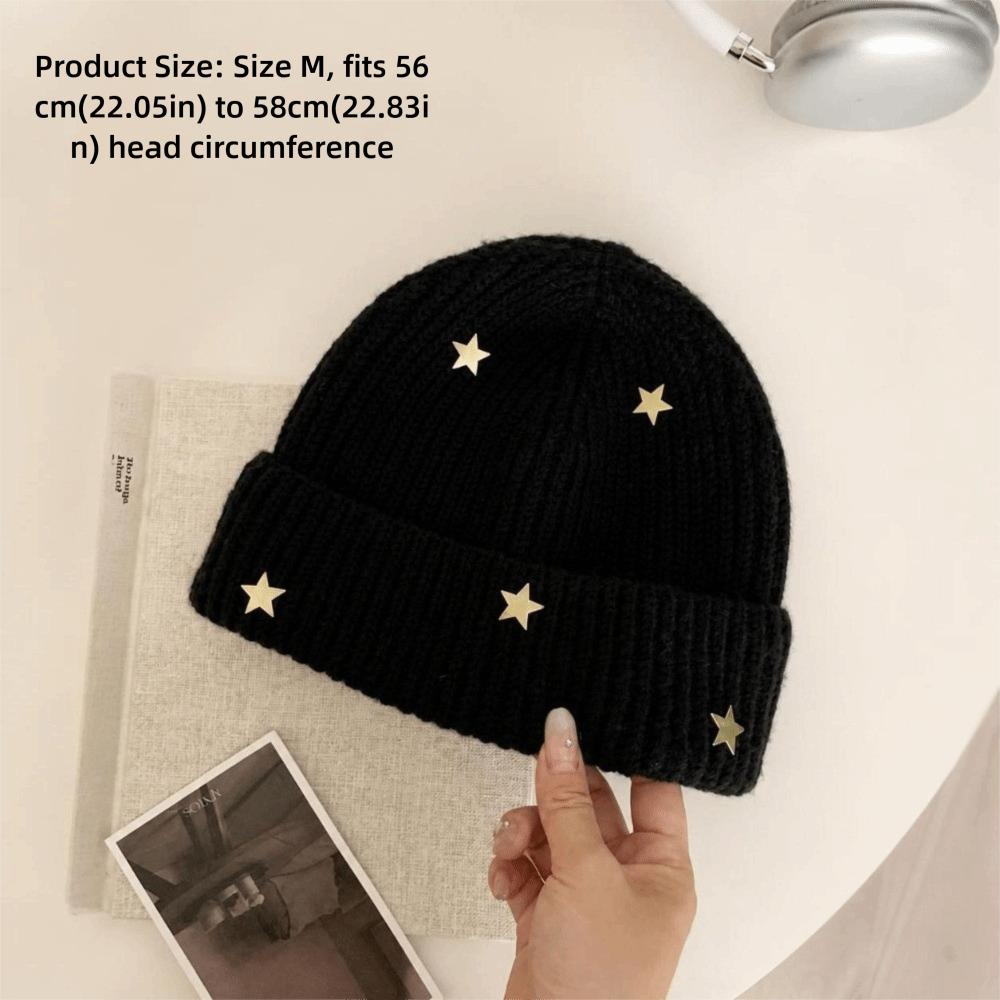 Ear Protection Star Knitted Beanie Hat Cuffed Design Thick Warm Beanie Outdoor Wear