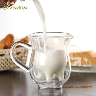 Clean Products Cute Cow Double Layer Glass Mug Milk Juice Coffee 250ml Creamer Cup with Handle