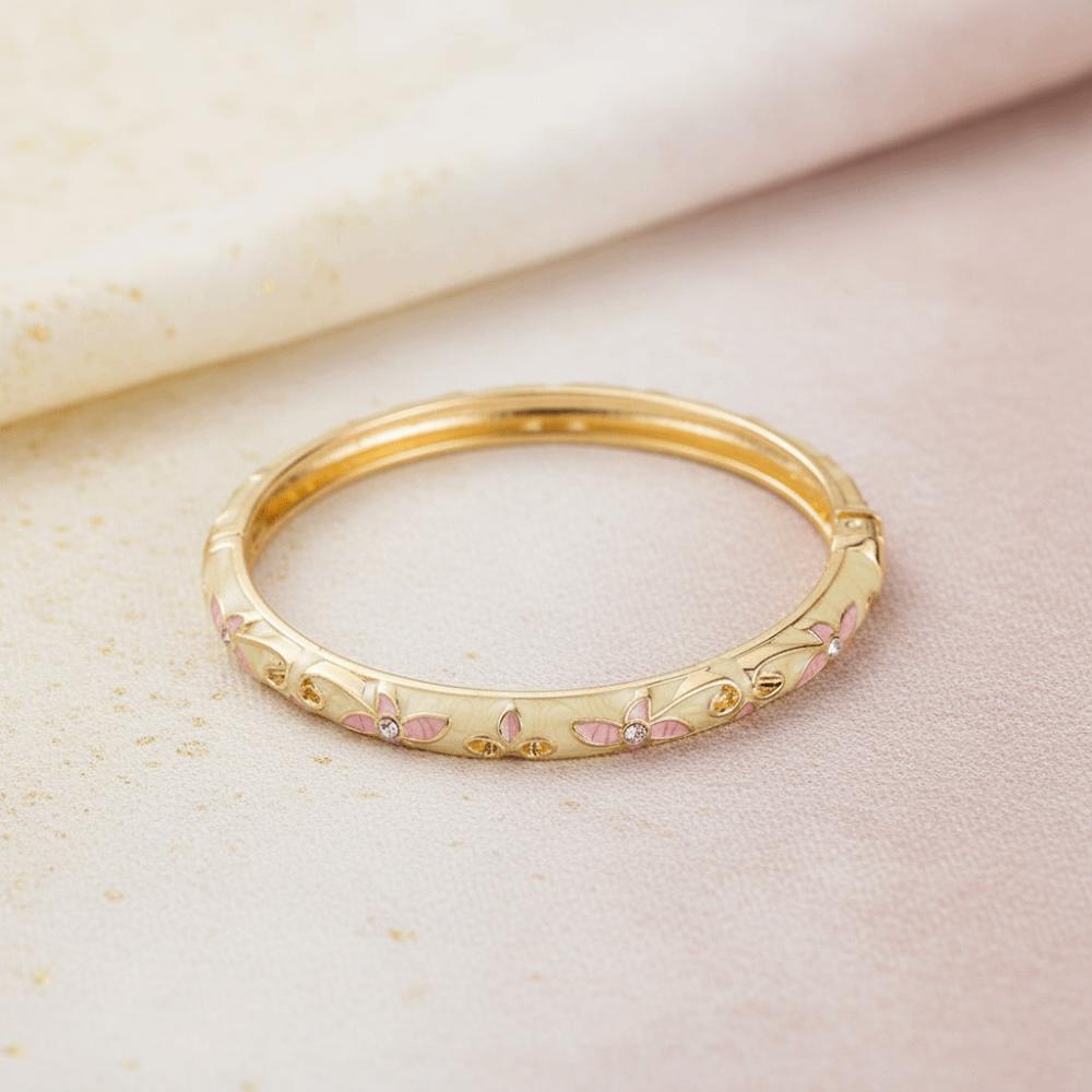 Ethnic Vintage Cloisonne Bangle Shiny Women's Hand Bracelet Craft Hollow Out Flower Bangle  Woman