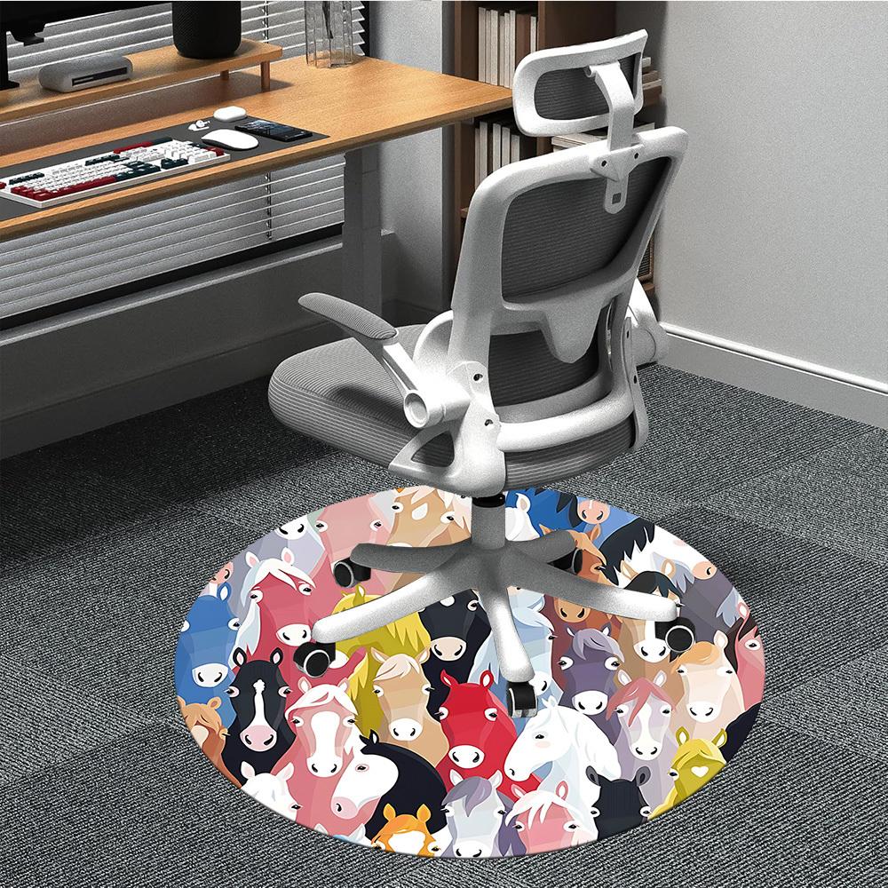 

1pc Horse Pattern Office Round Rug, Non-slip, Soft and Durable Office Rug for Interior Decoration, Perfect for Office, Beautiful Decoration yy26031200 80cm by 80cm