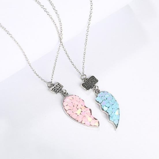 2Pcs Couple Necklaces Sequin Stitching Heart Broken Jewelry Shiny All Match Necklaces Bracelets Jewelry Gifts