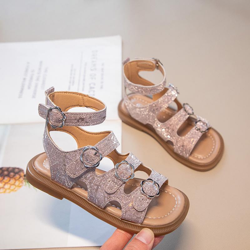 Girls Shiny Rhinestone Princess Sandals Children Sequined Gladiator Sandals Fashion Kids Summer Beach Shoes Anti-Slippery
