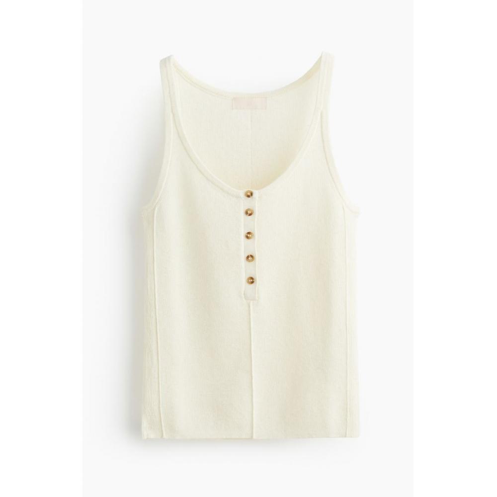 

HM Пуговицы спереди Тонкий трикотажный топ без рукавов Кремовый