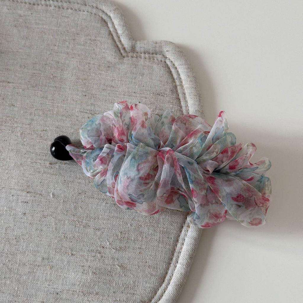 Elegant Floral Pleated Mesh Banana Hair Clip - High-End Chic Ponytail Accessory