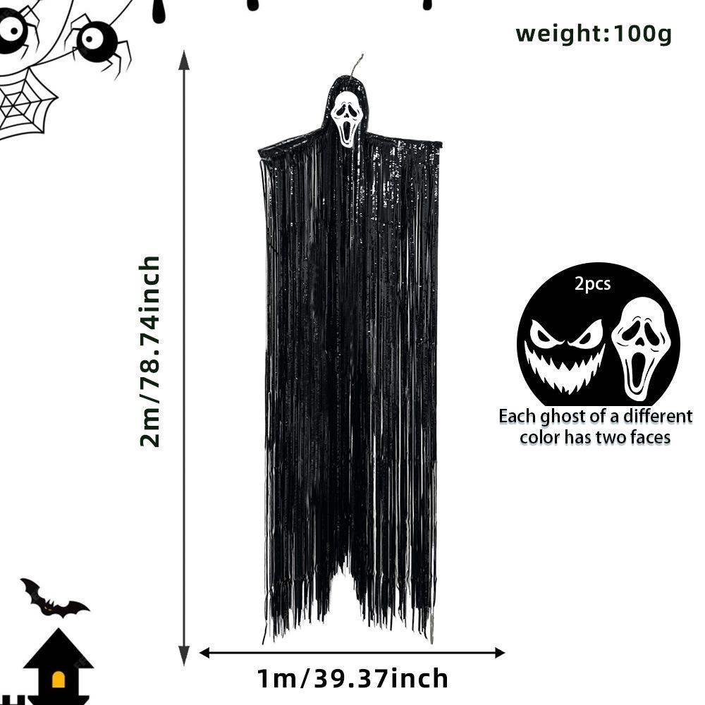 Halloween DIY Tassel Big Ghost Hanging Ornament Spooky Face Ghost Pendant Haunted House Yard Atmosphere Decor Party Cosplay Prop