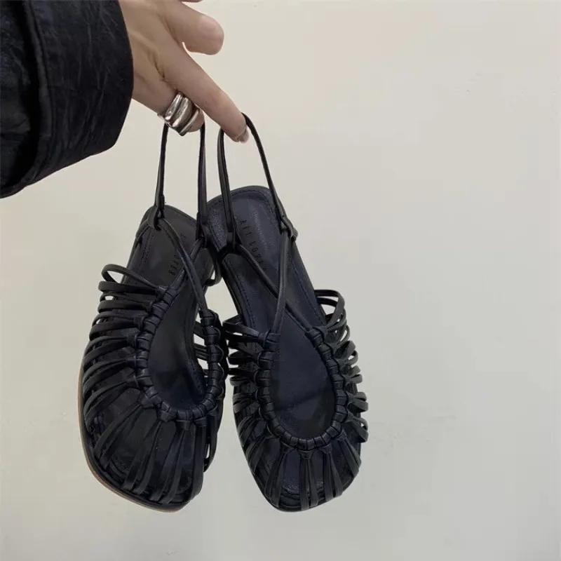 Fashion Retro Handmade Women's Sandals Summer Braided Breathable Flat Luxury Soft Cowhide Sandals Women's Shoes Sandalias De Mujer