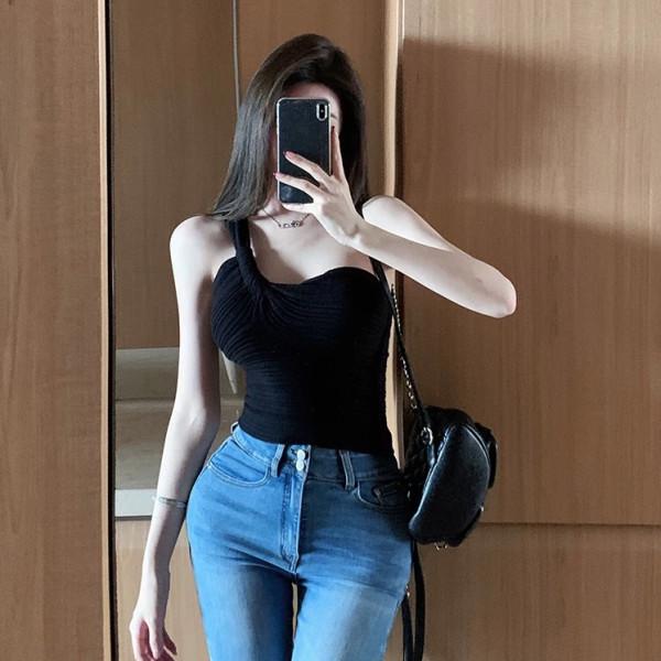 

Женский летний топ-камезоль 2025 с открытыми плечами и асимметричным дизайном с перекручиванием - Приталенный крой One size [recommended under 125 lbs] чёрный