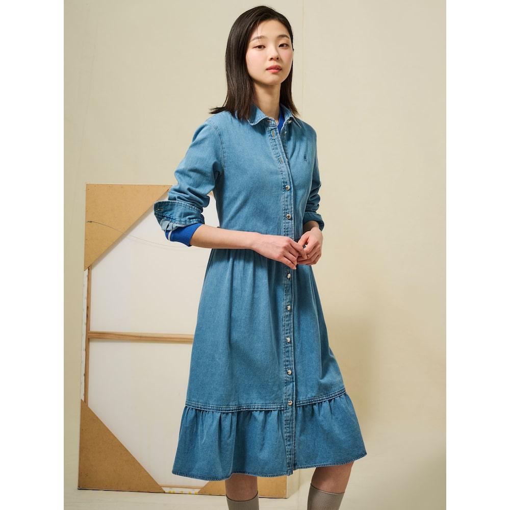 Binpolleidiseu [Reedition] Hedge Denim Volume Sleeve Dress Blue (Bf5271S01P)