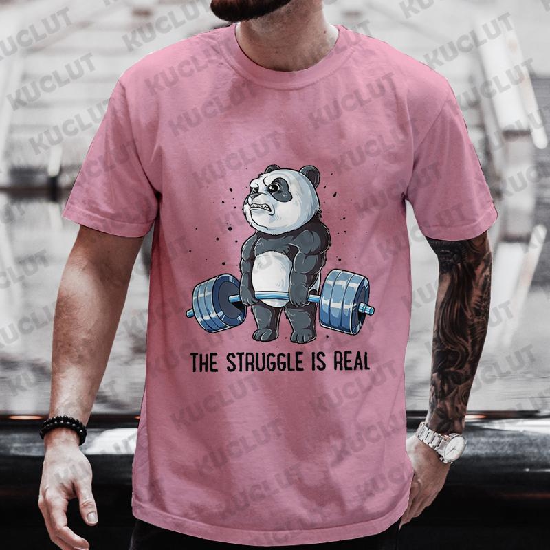 The Struggle Is Real Panda Weightlifting Graphic T Shirt Man Clothes Tops Short Sleeve Men's Brand T-shirt Gym Men's O-neck Tees