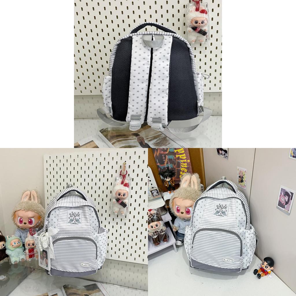Girl Striped Star Backpack With Waterresistant Nylon For School And Travel Use