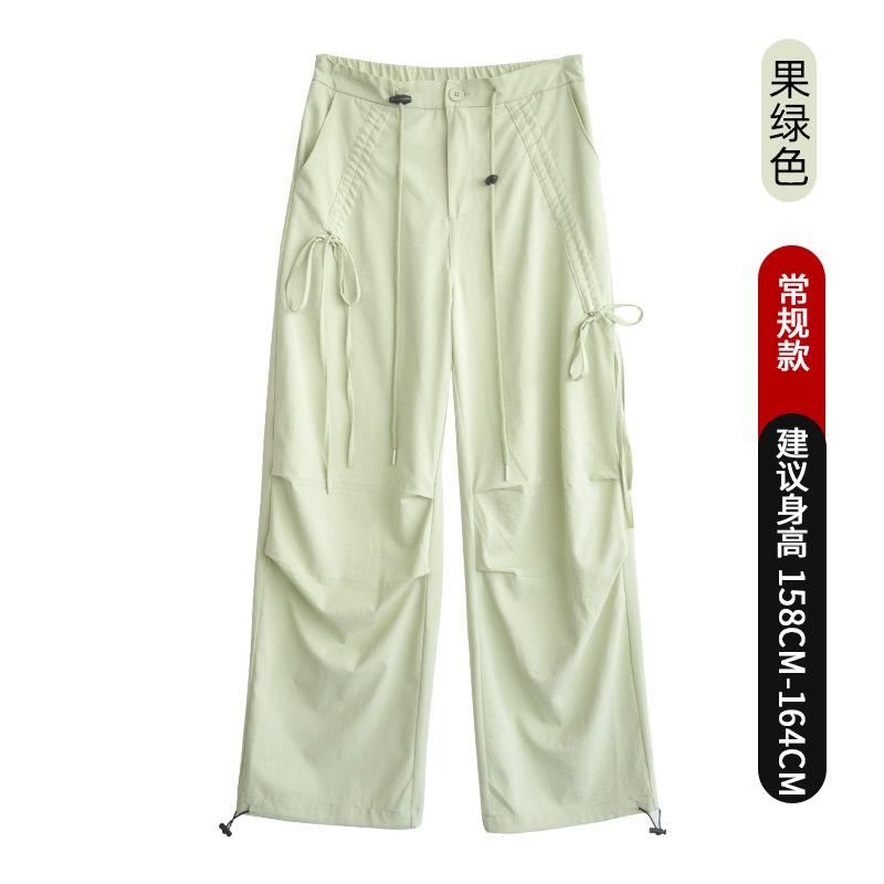 Bow overalls women's spring new paratrooper pants high waist wide legs thin lace-up casual sports pants