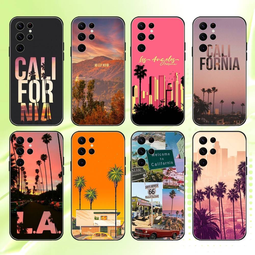 Travel Los Angeles California Phone Case For Samsung S 25,24,23,22,30,21,10,9,Ultra,Plus,Lite,FE,4,5G Black Soft Case