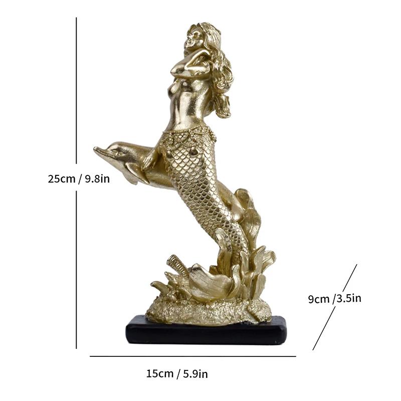 Creative Gold-plated Mermaid Statue Living Room Decoration Marine Organism Ornaments Resin Sculpture Room Aesthetic Decor