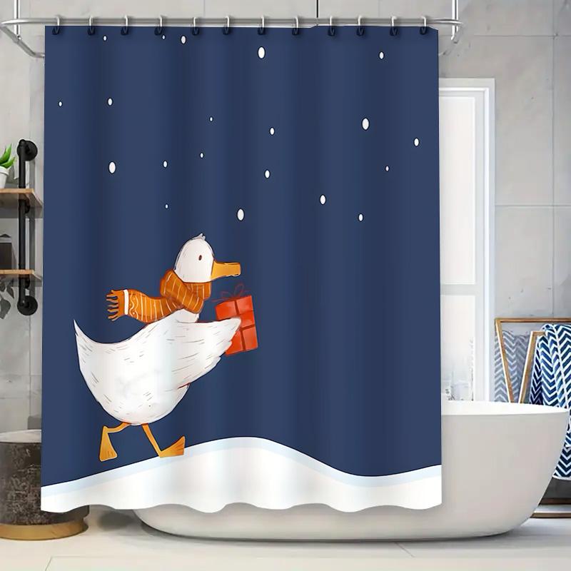 

Cute Duck Holding A Gift Box Design Shower Curtain - Perfect For Bathrooms - Durable And Waterproof - Easy To Install And Clean W60H190(CM)-1 Pcs