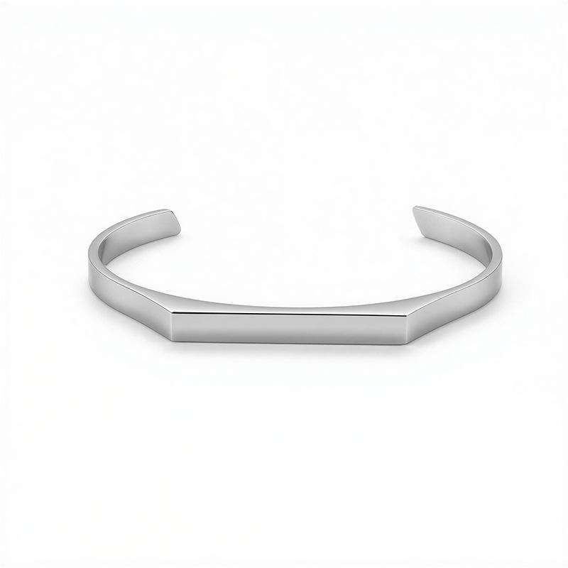 18K Gold Stainless Steel Open Bangle - Women's Geometric C-Shaped Minimalist Bracelet for Commuting
