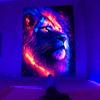 Lion Animal Fluorescent Tapestry Colorful Aesthetic Polyster UV Blacklight Tapestry, Wall Hanging For Living Room Bedroom Office Home Decor