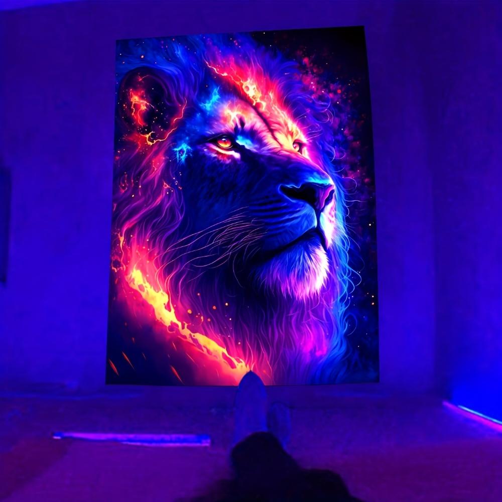Lion Animal Fluorescent Tapestry Colorful Aesthetic Polyster UV Blacklight Tapestry, Wall Hanging For Living Room Bedroom Office Home Decor
