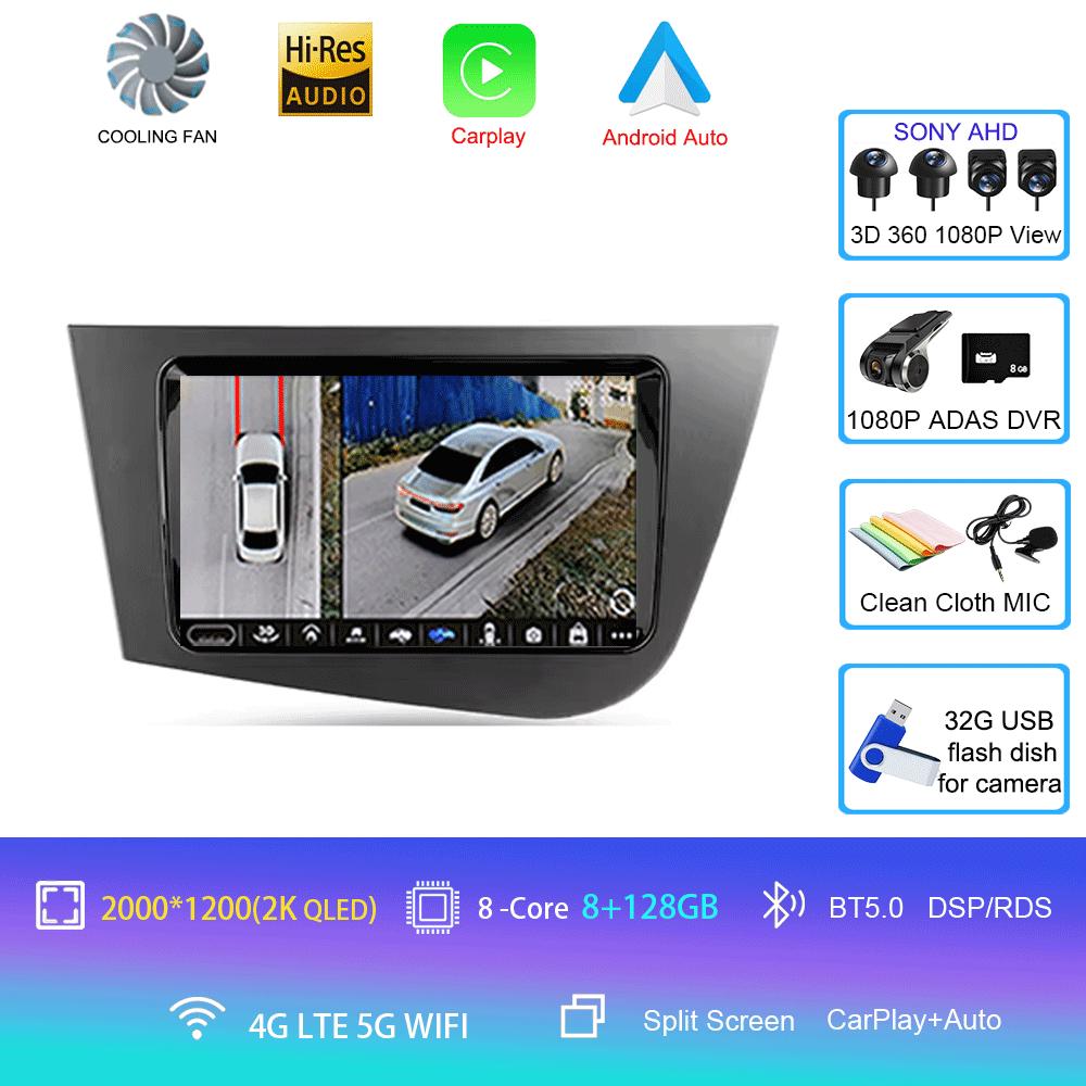 Car Radio Android 14 Navigation Multimedia Player For Seat Leon 2 MK2 LHD 2005 - 2012 Carplay Auto Stereo wifi+4G Video Ai Voice