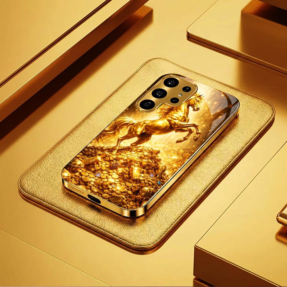Luxurious Fast Horse High-end PhoneCase Electroplated Glass PhoneCase for Samsung Galaxy S26 S25 S24 S23 S22 S21 FE,Ultra,Plus
