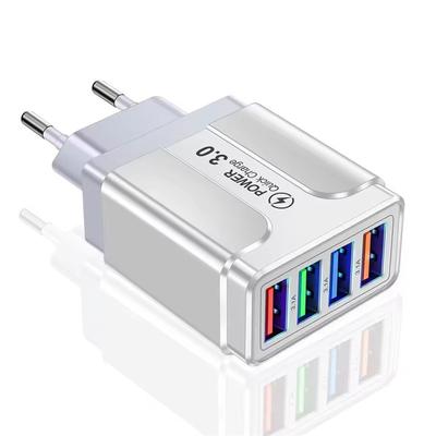 4-Port-USB-Schnellladegerät, Quick Charge 3.0, tragbarer 18-W-Wandladegerät-Adapter für iPhone, Xiaomi, Samsung, EU-/US-Stecker, kompatibel mit mehreren Geräten